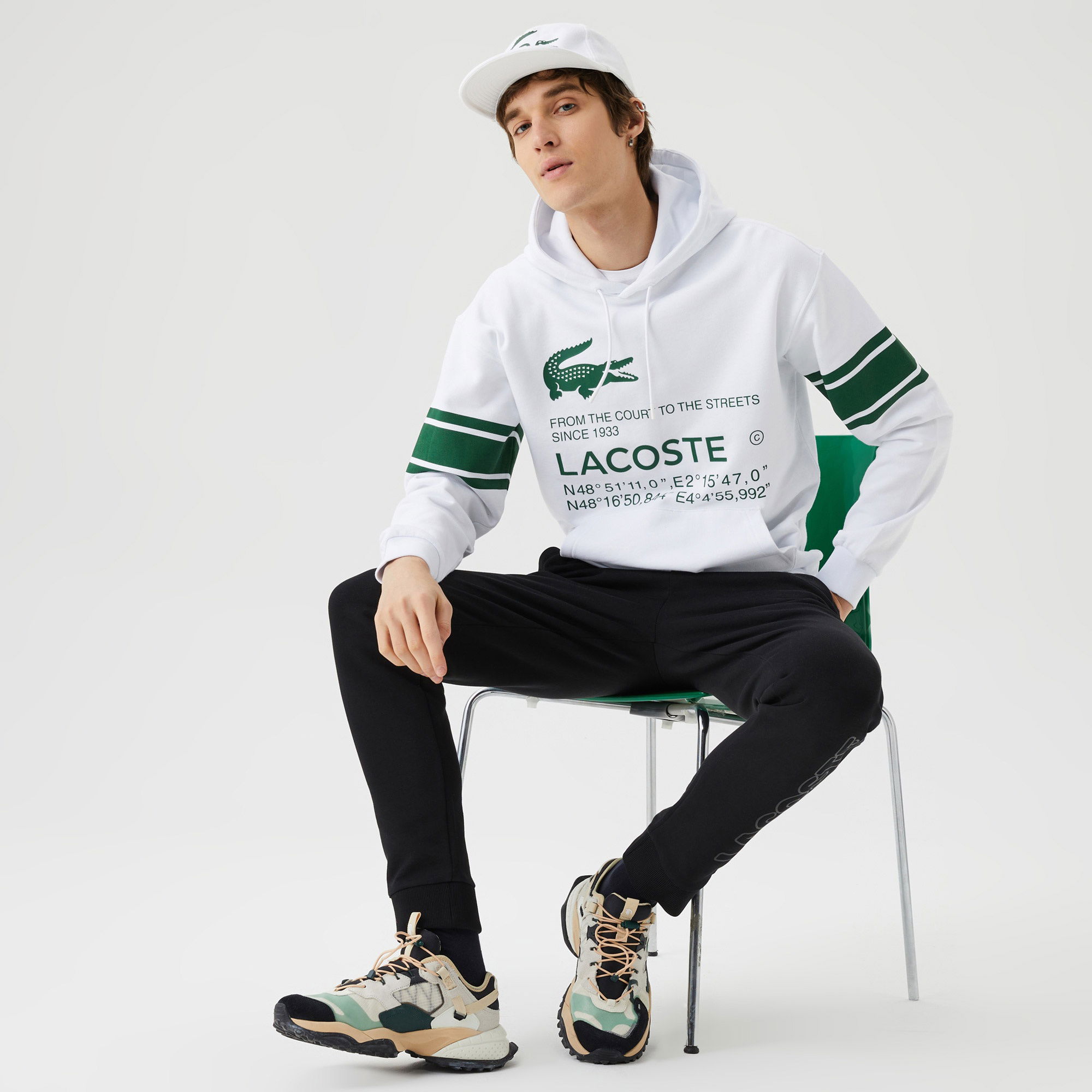 Lacoste Erkek Kapüşonlu Baskılı Beyaz Sweatshirt