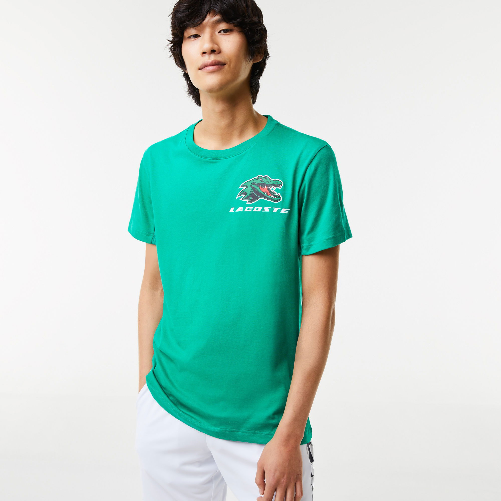 Lacoste SPORT Erkek Regular Fit Bisiklet Yaka Baskılı Yeşil T-Shirt