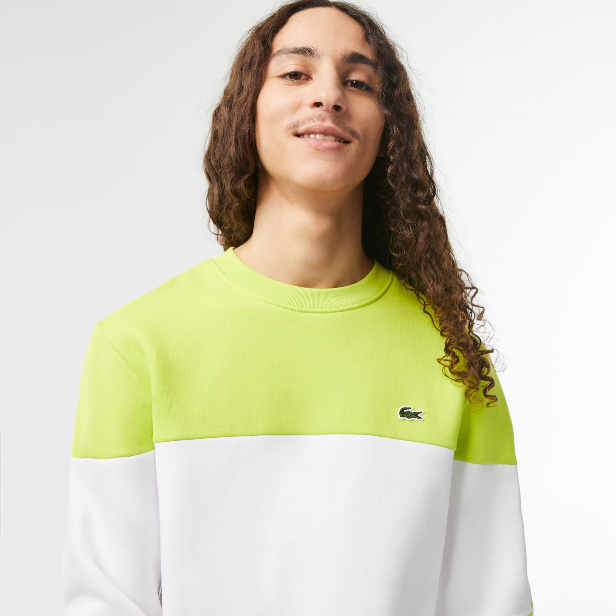 Lacoste Erkek Regular Fit Bisiklet Yaka Renk Bloklu Beyaz Sweatshirt