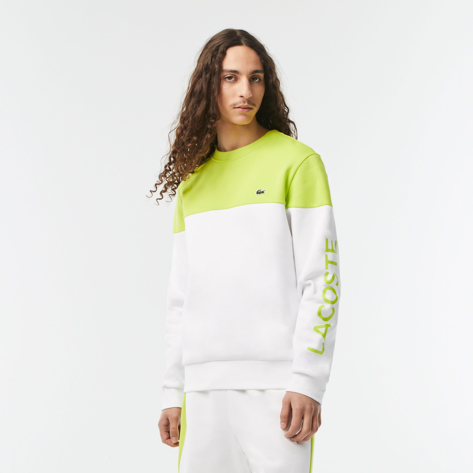 Lacoste Erkek Regular Fit Bisiklet Yaka Renk Bloklu Beyaz Sweatshirt
