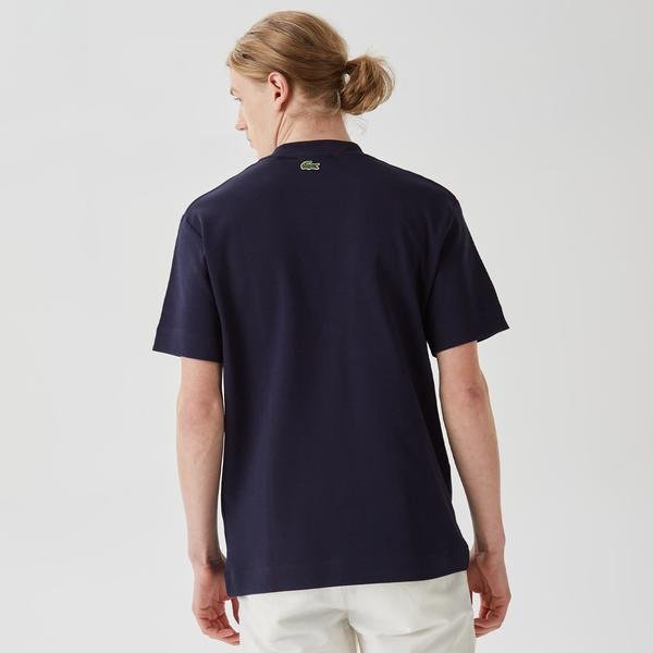 Pánské tričko Lacoste regular fit s potištěným výstřihem v bílé barvě_1