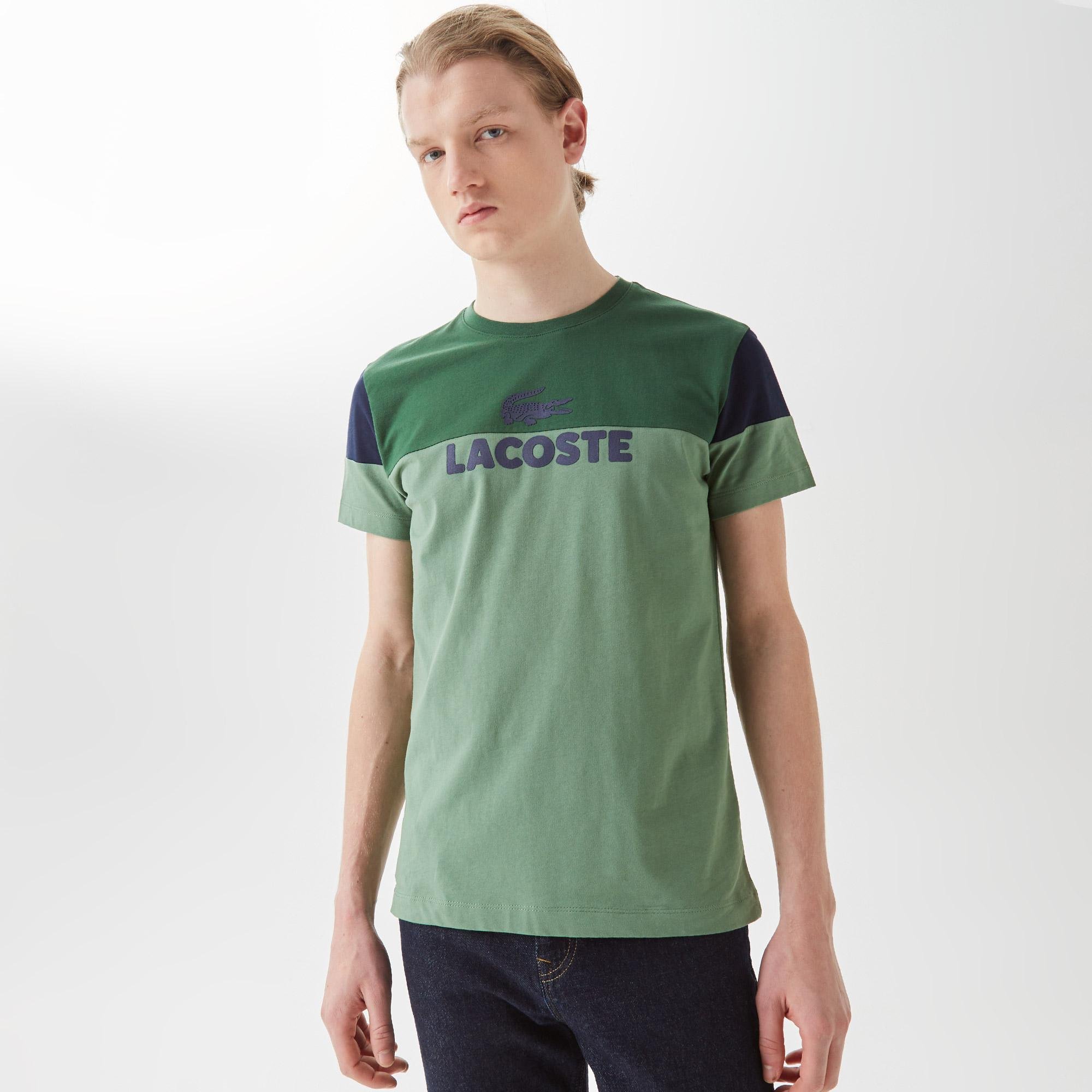 Lacoste Erkek Slim Fit Bisiklet Yaka Renk Bloklu Yeşil T-Shirt