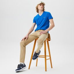 Lacoste Erkek Slim Fit V Yaka Lacivert T-Shirt Lacivert