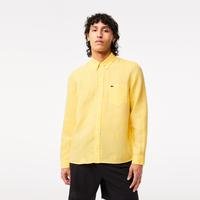 Lacoste Erkek Regular Fit Düğmeli Yaka Keten Sarı Gömlek107