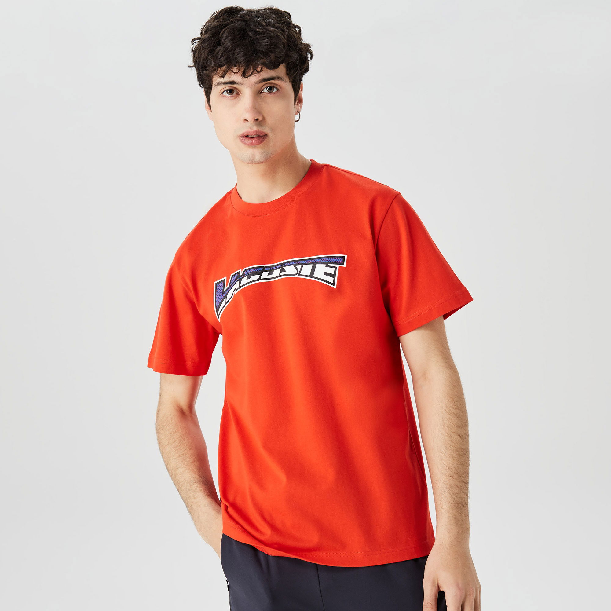 Lacoste Erkek Relaxed Fit Bisiklet Yaka Baskılı Kırmızı T-Shirt