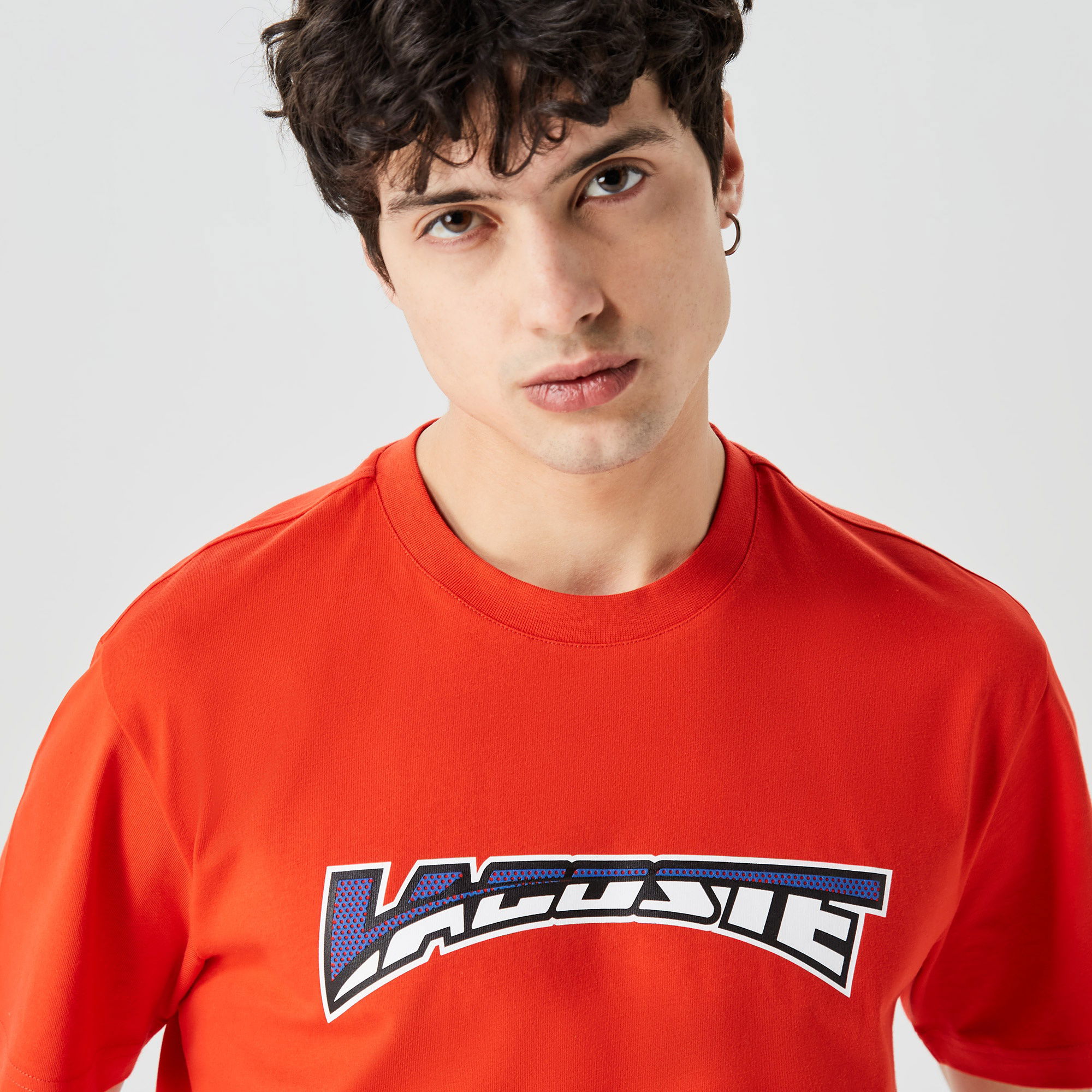 Lacoste Erkek Relaxed Fit Bisiklet Yaka Baskılı Kırmızı T-Shirt