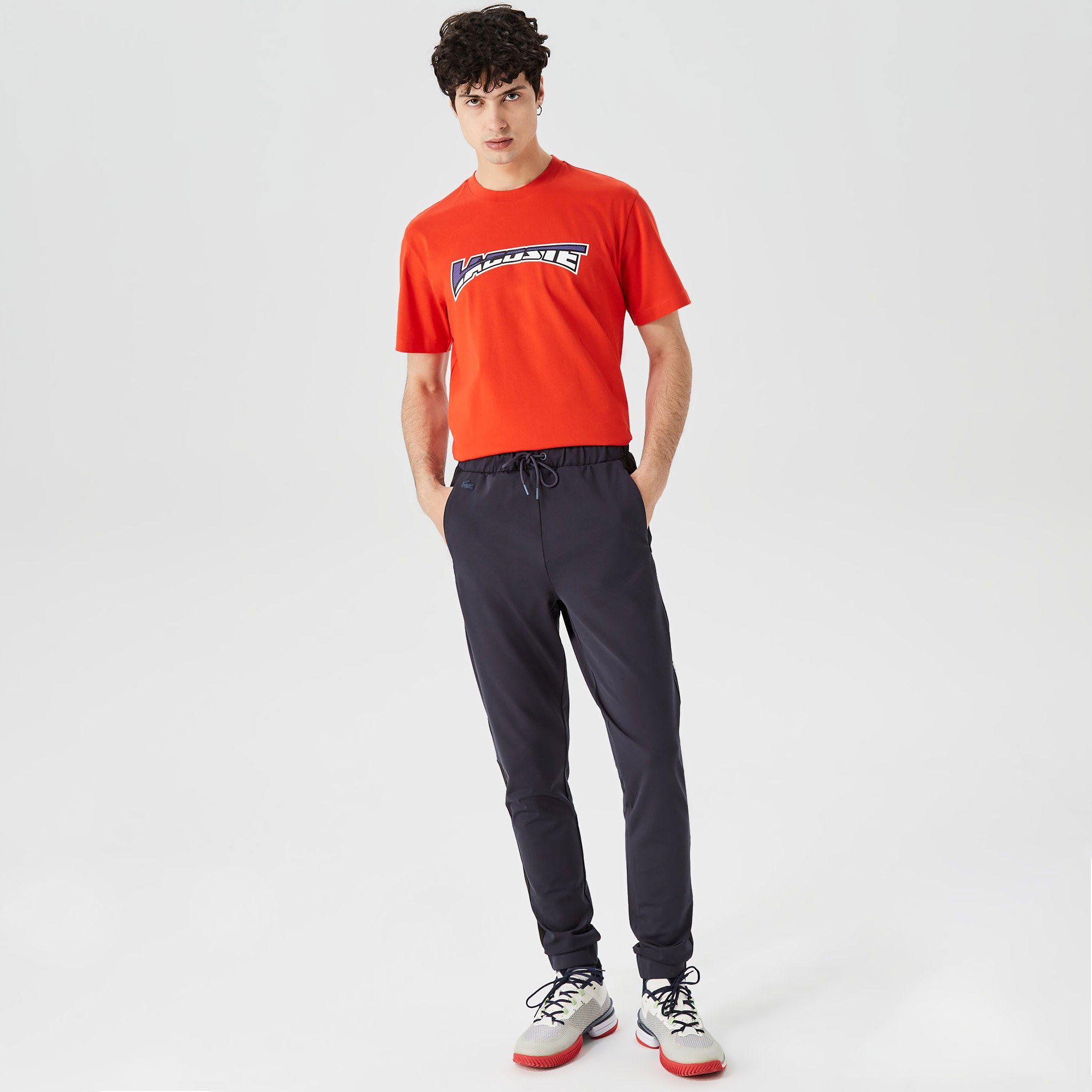 Lacoste Erkek Relaxed Fit Bisiklet Yaka Baskılı Kırmızı T-Shirt