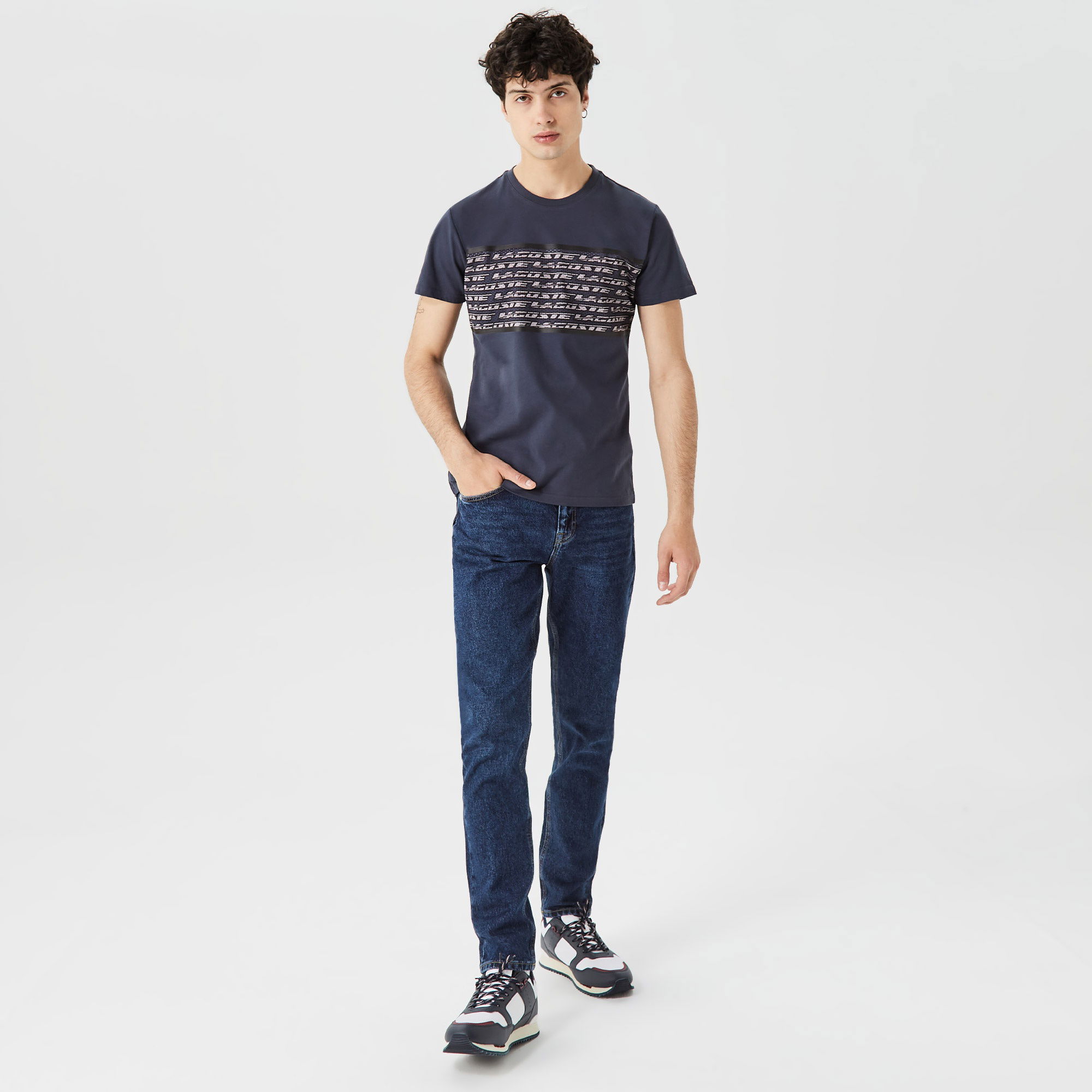 Lacoste Erkek Regular Fit Bisiklet Yaka Baskılı Lacivert T-Shirt