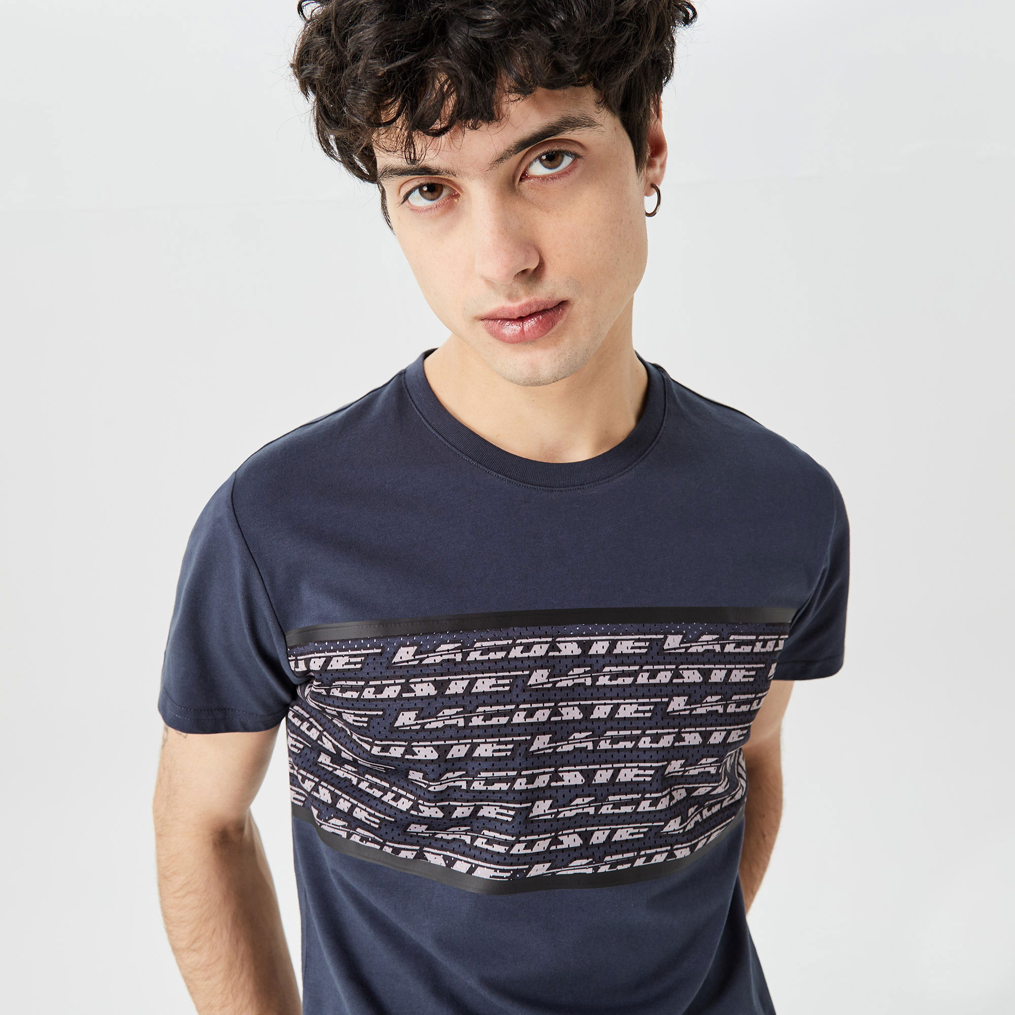 Lacoste Erkek Regular Fit Bisiklet Yaka Baskılı Lacivert T-Shirt