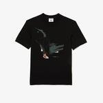 Lacoste x Netflix Erkek Relaxed Fit Bisiklet Yaka Baskılı Siyah T-Shirt
