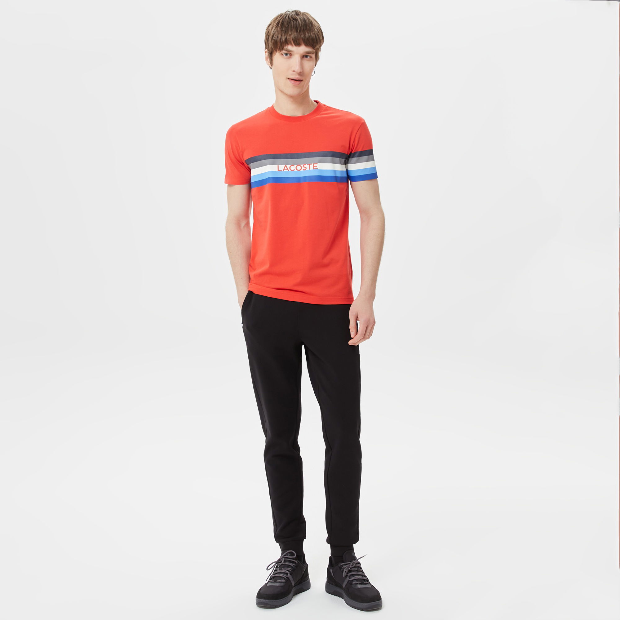 Lacoste Erkek Slim Fit Bisiklet Yaka Baskılı Kırmızı T-Shirt