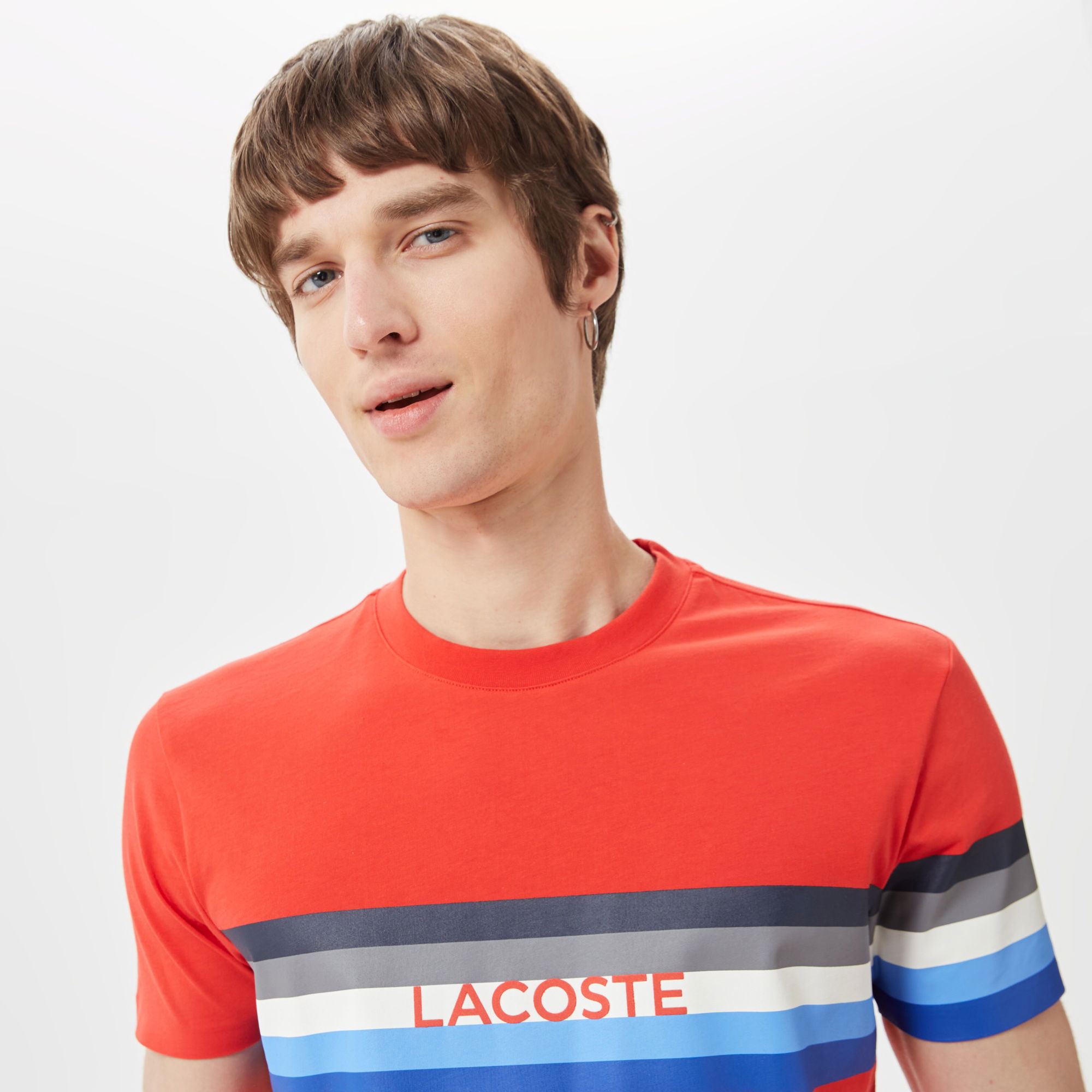 Lacoste Erkek Slim Fit Bisiklet Yaka Baskılı Kırmızı T-Shirt