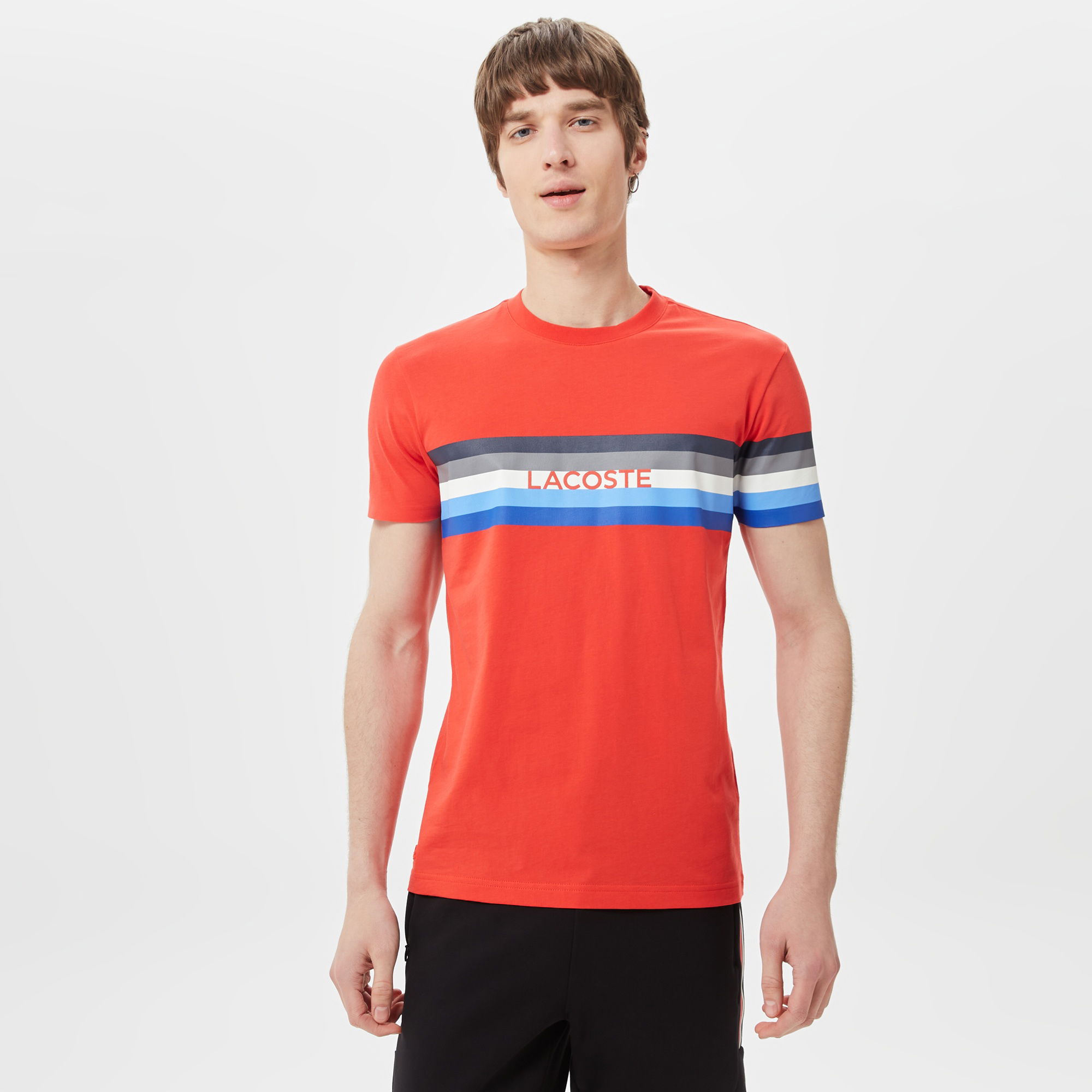 Lacoste Erkek Slim Fit Bisiklet Yaka Baskılı Kırmızı T-Shirt