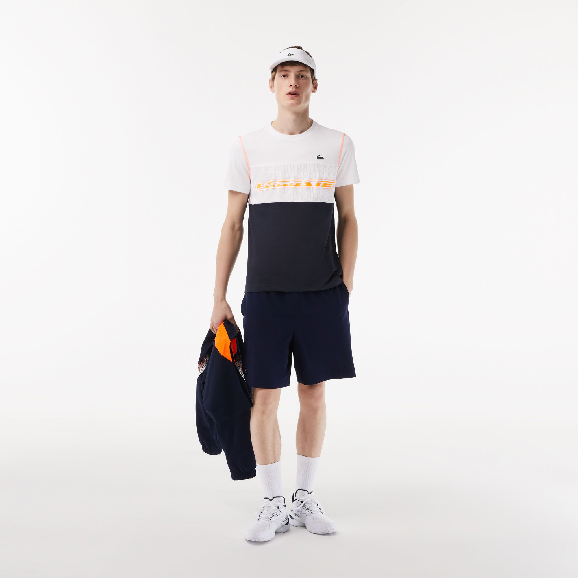 Lacoste SPORT X Daniil Medvedev Erkek Regular Fit Bisiklet Yaka Renk Bloklu Beyaz T-Shirt