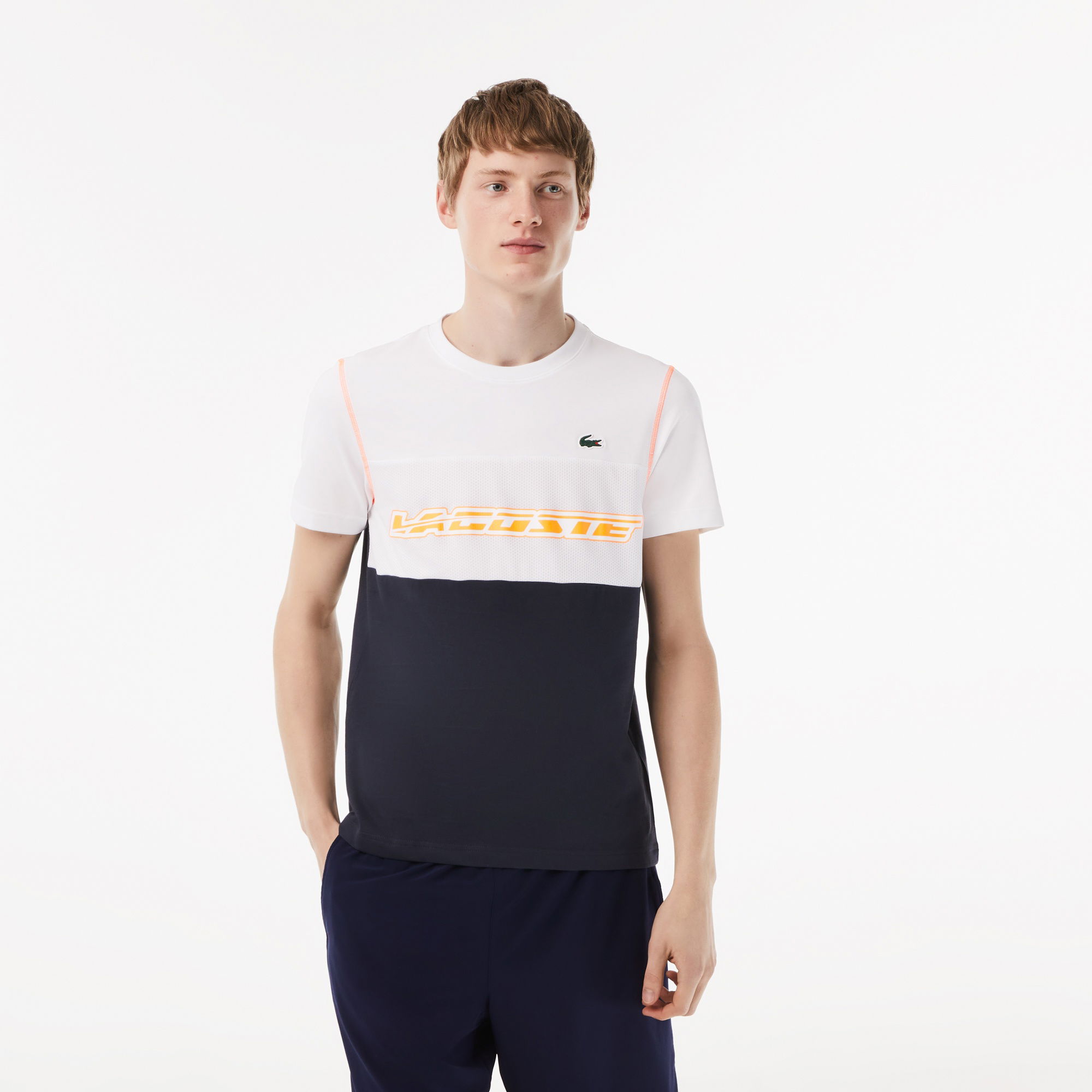 Lacoste SPORT X Daniil Medvedev Erkek Regular Fit Bisiklet Yaka Renk Bloklu Beyaz T-Shirt
