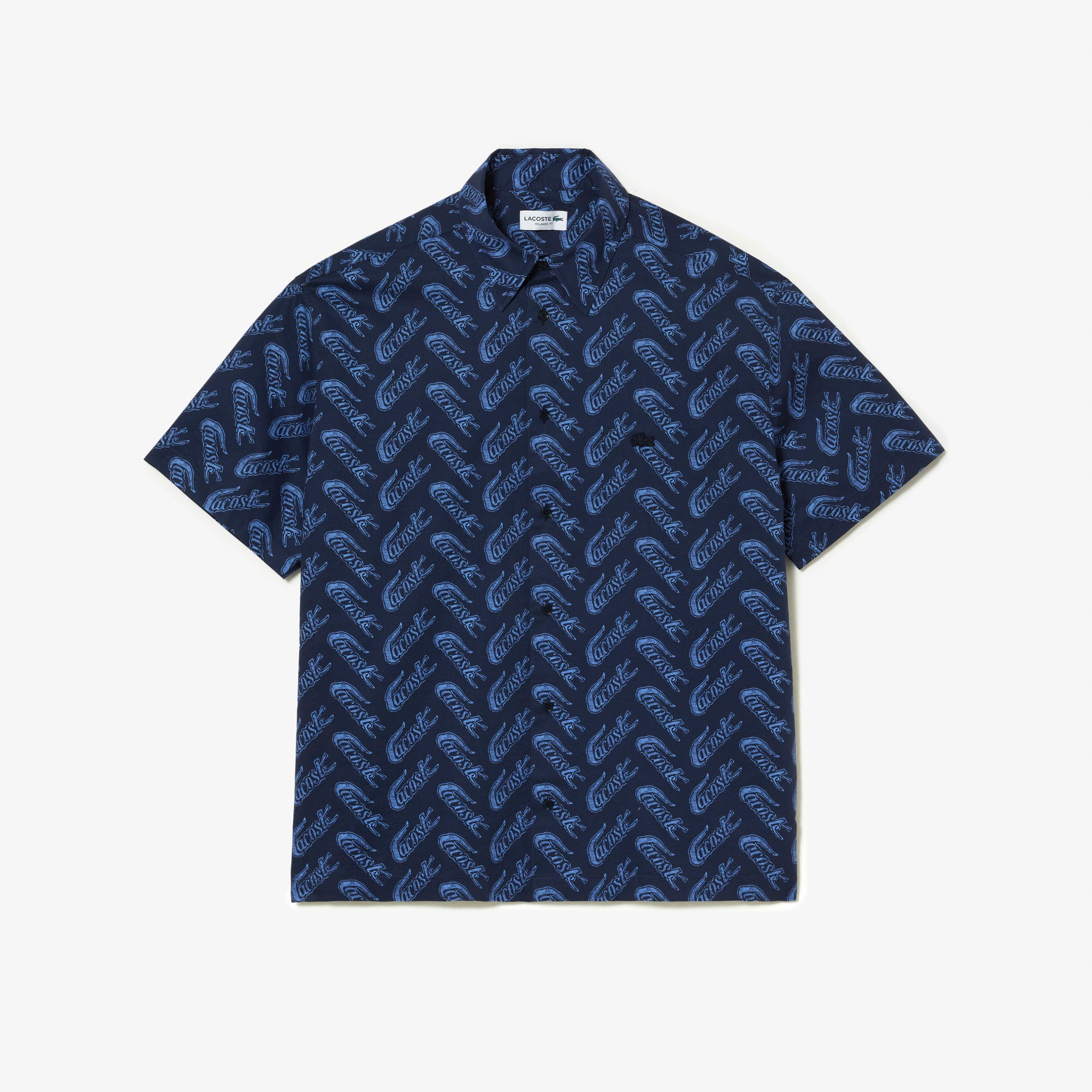 Lacoste Erkek Relaxed Fit Kısa Kollu Desenli Mavi Gömlek