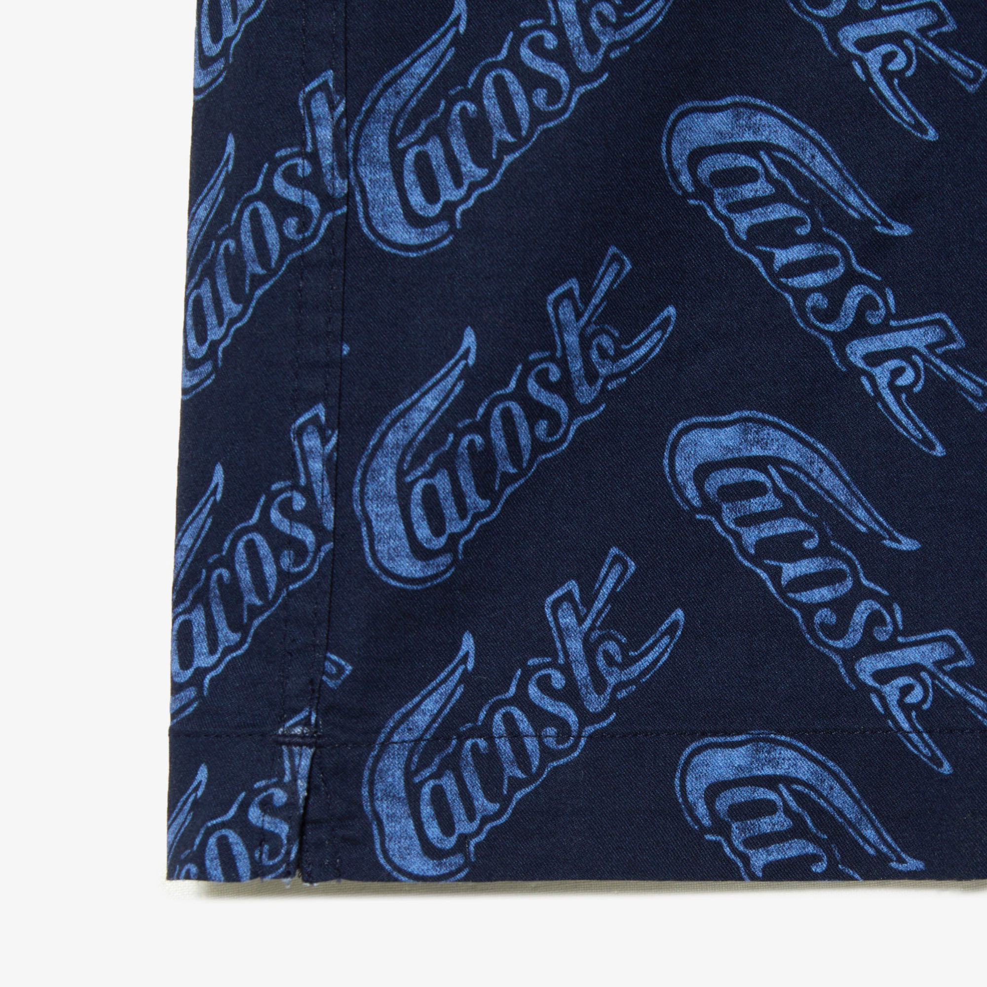 Lacoste Erkek Relaxed Fit Kısa Kollu Desenli Mavi Gömlek