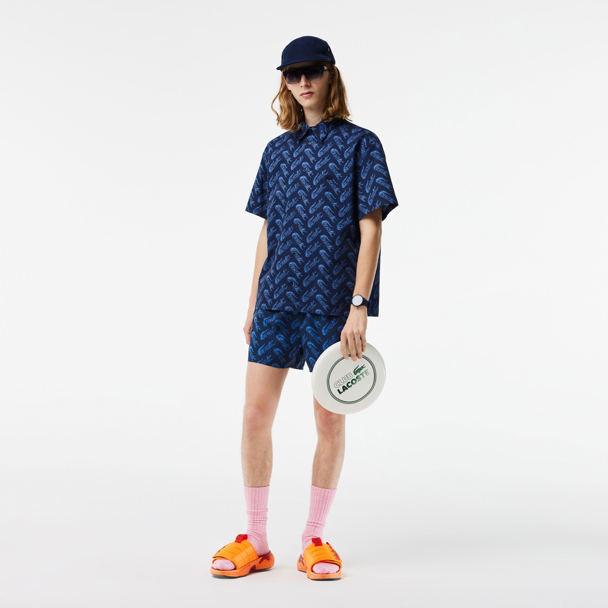 Lacoste Erkek Relaxed Fit Kısa Kollu Desenli Mavi Gömlek