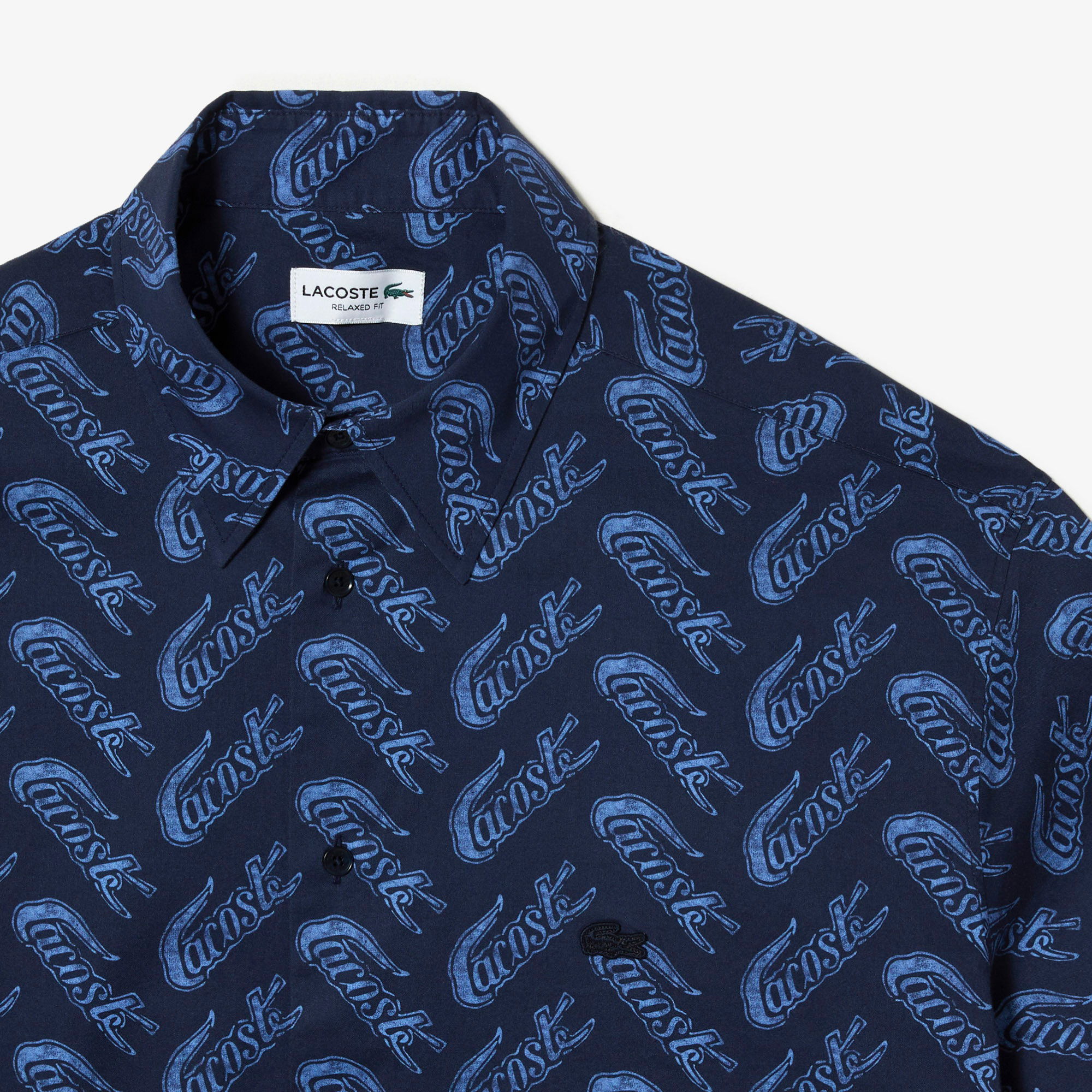 Lacoste Erkek Relaxed Fit Kısa Kollu Desenli Mavi Gömlek