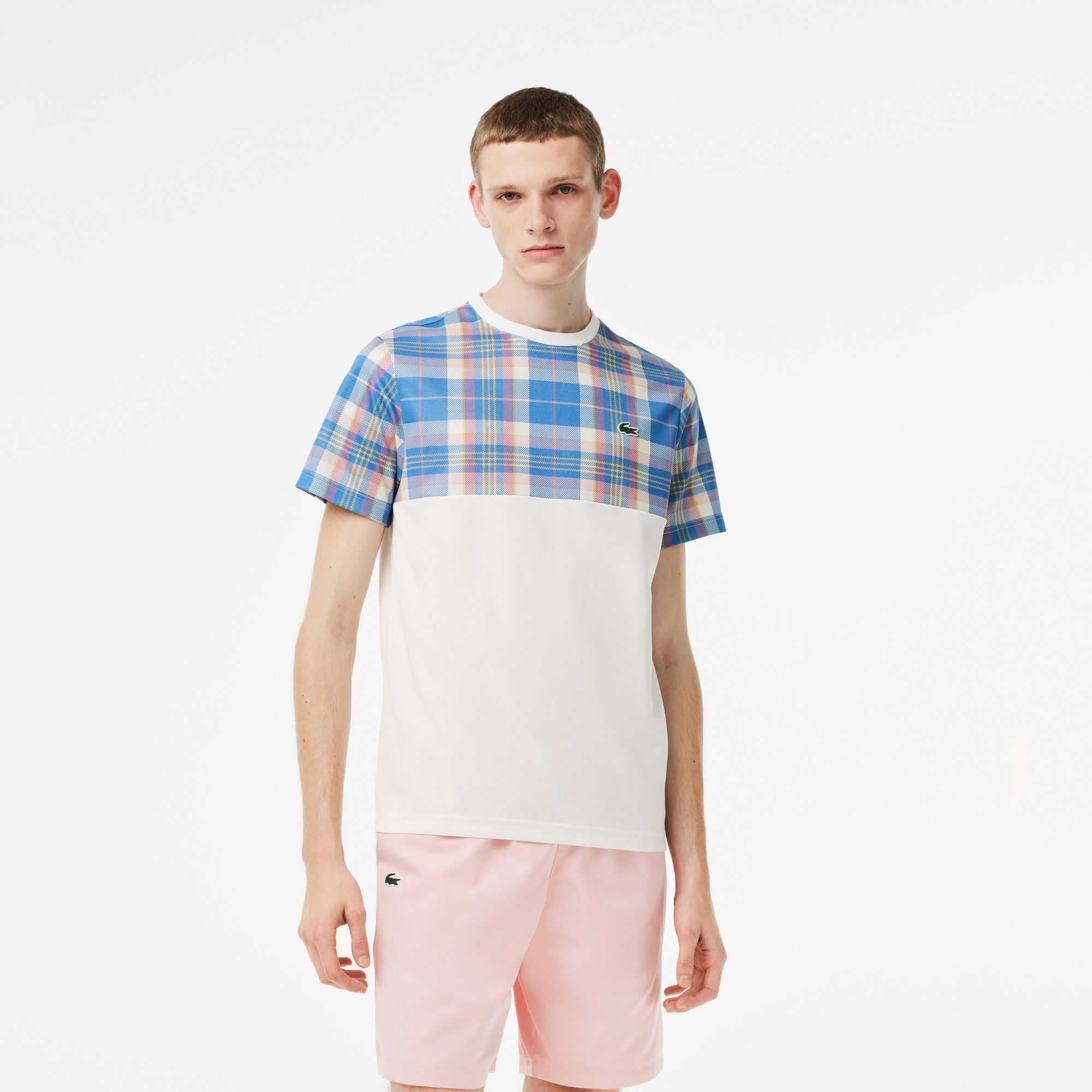 Lacoste Erkek Tennis Regular Fit Bisiklet Yaka Renk Bloklu Beyaz T-shirt