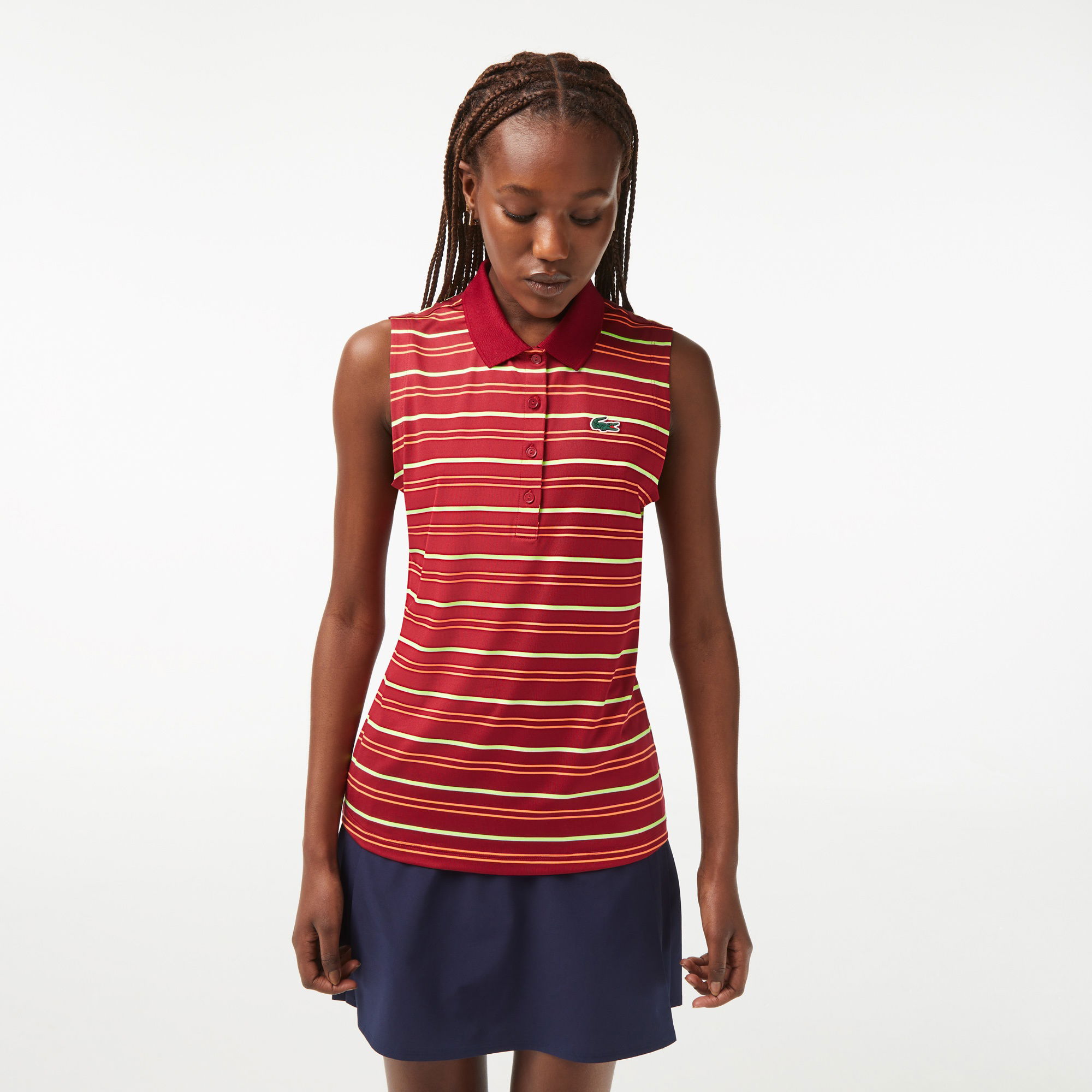 Lacoste Kadın Slim Fit Çizgili Bordo Polo