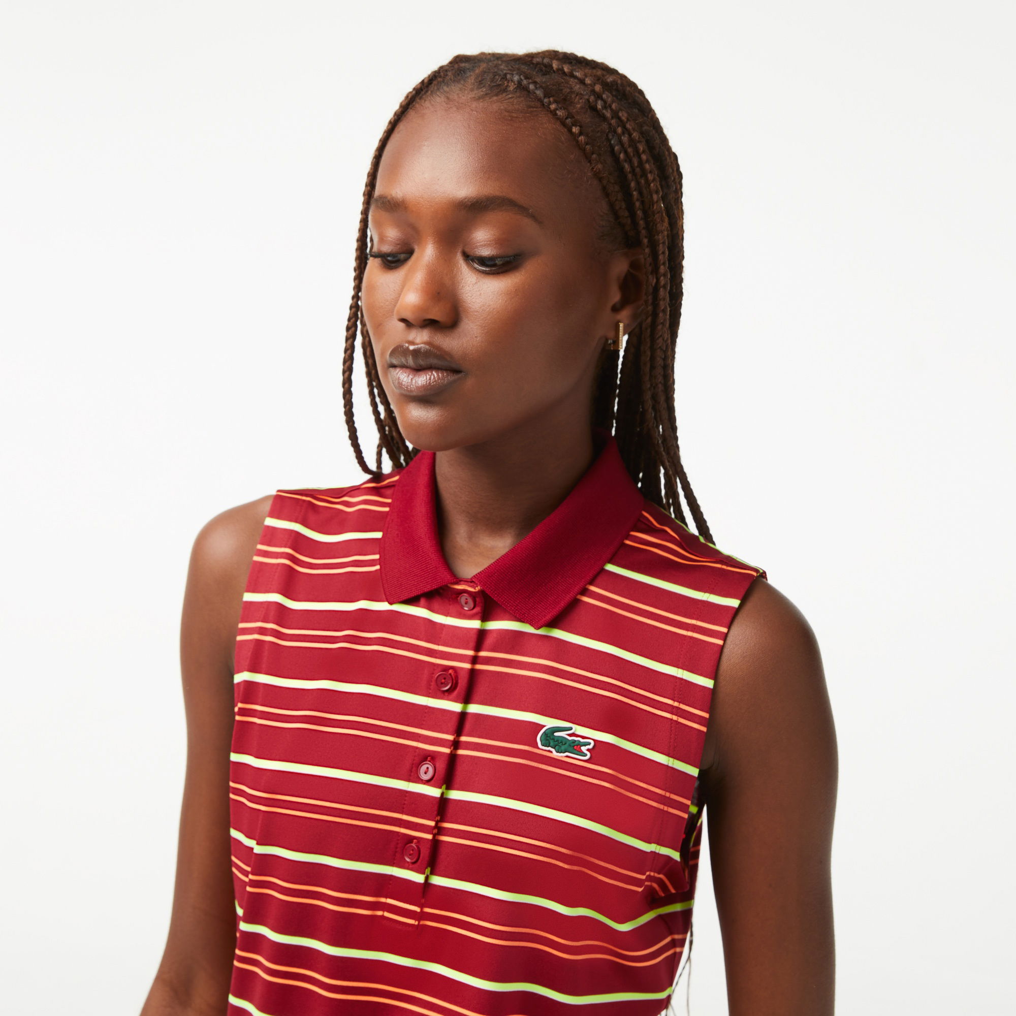 Lacoste Kadın Slim Fit Çizgili Bordo Polo