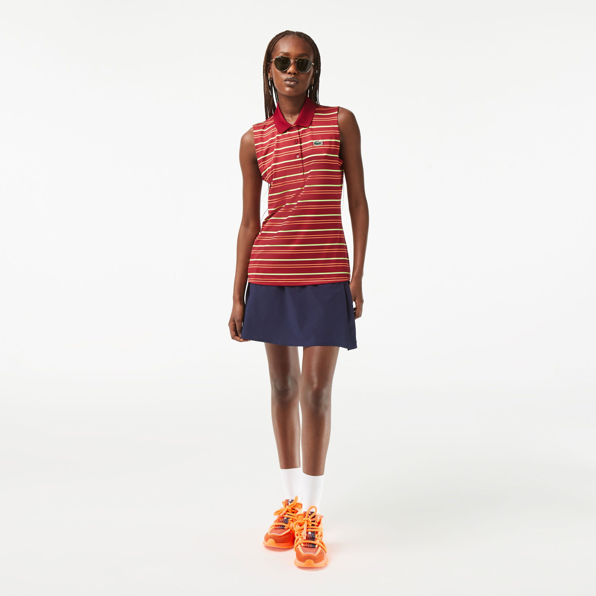 Lacoste Kadın Slim Fit Çizgili Bordo Polo