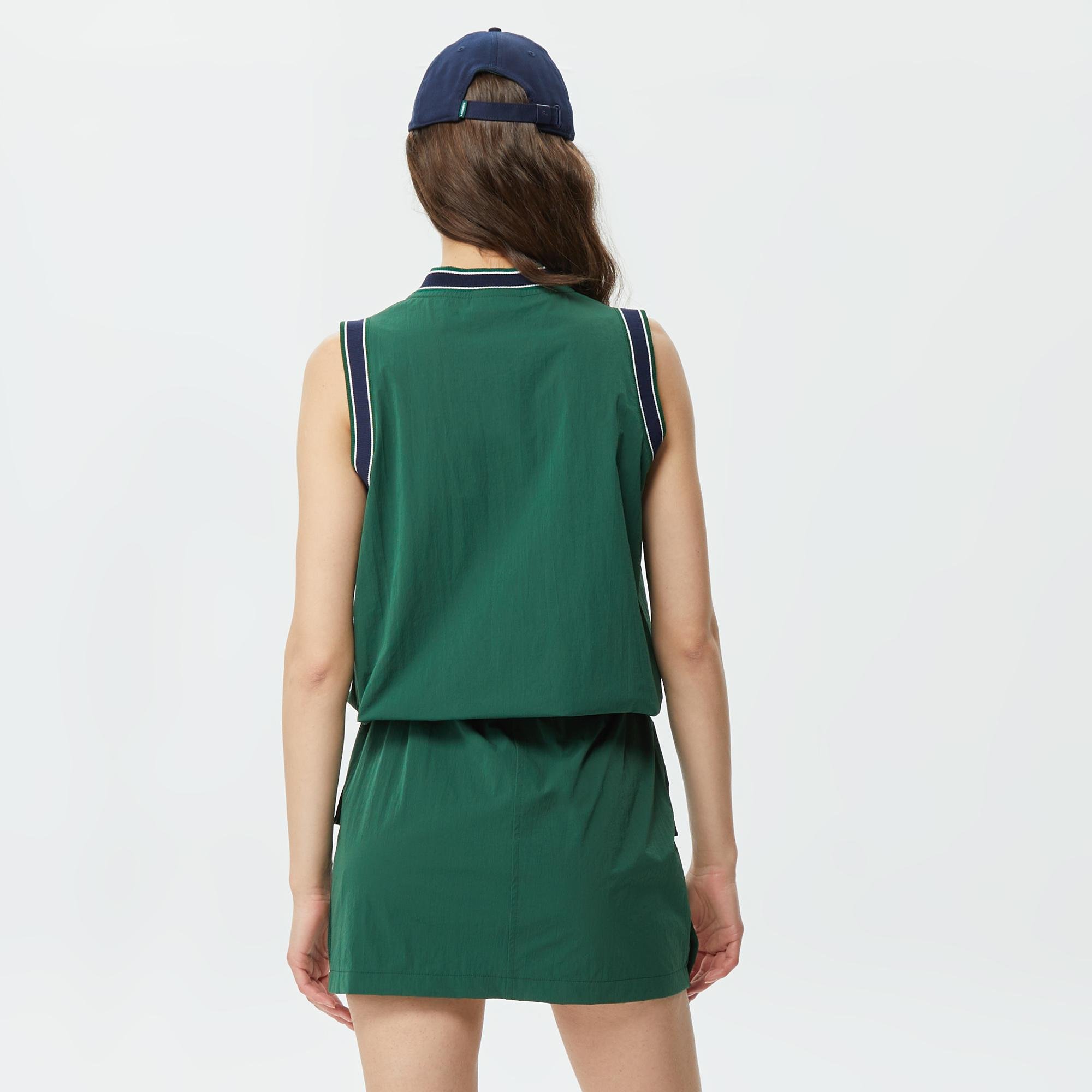 Lacoste Kadın Relaxed Fit V Yaka Renk Bloklu Yeşil Bluz
