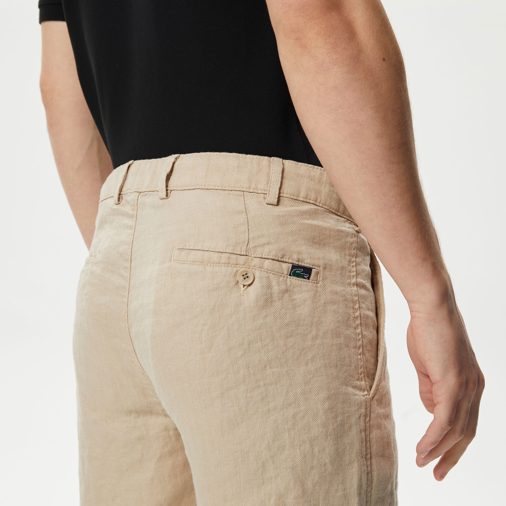 Lacoste Erkek Slim Fit Keten Bej Bermuda