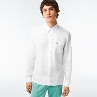 Lacoste Erkek Regular Fit Düğmeli Yaka Keten Beyaz Gömlek001