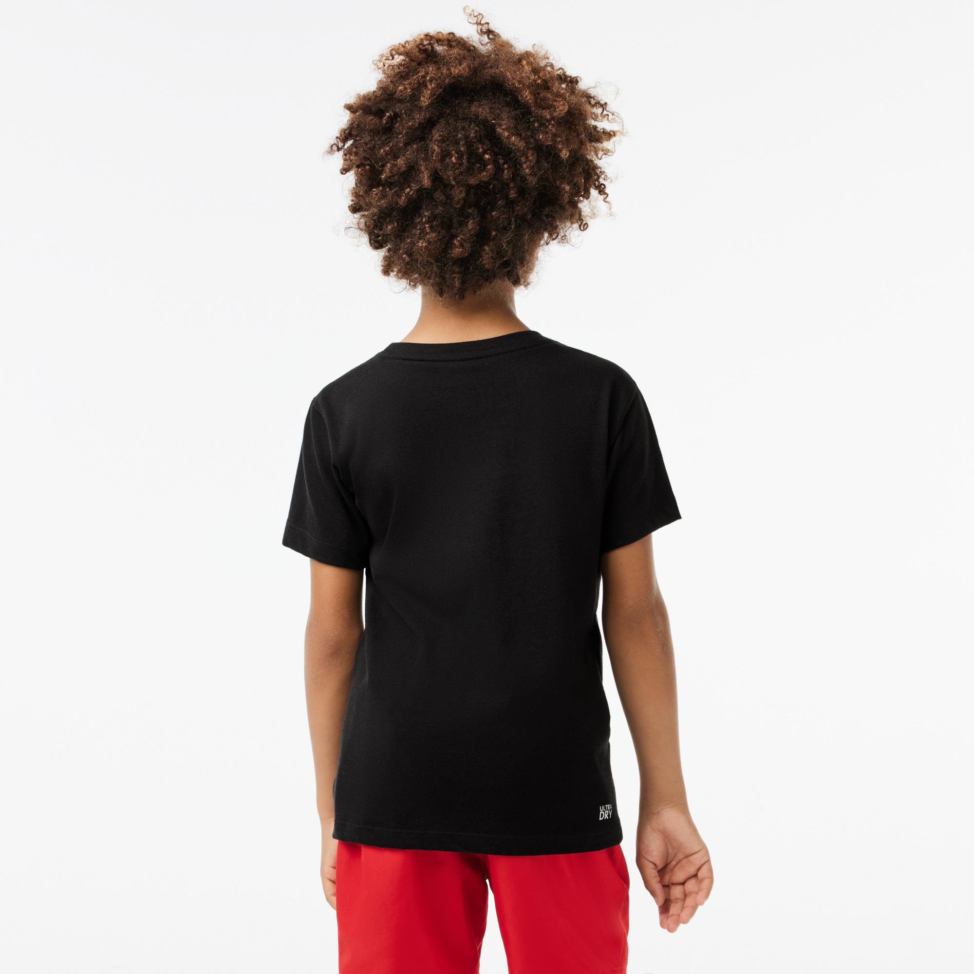 Lacoste SPORT Erkek Çocuk Bisiklet Yaka Baskılı Siyah T-Shirt