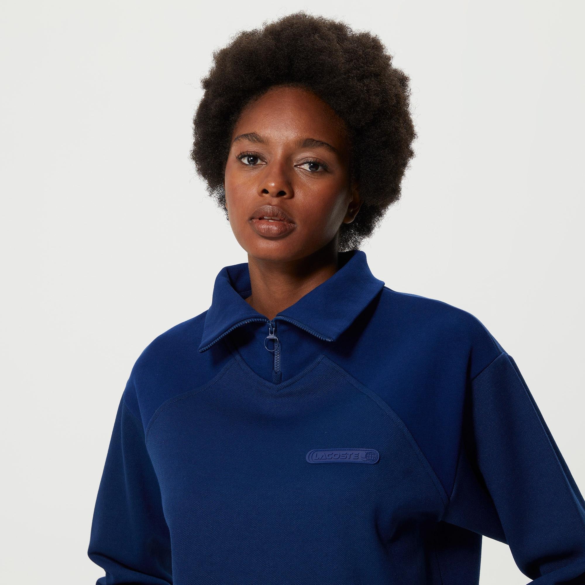 Lacoste Kadın Regular Fit Dik Yaka Mavi Sweatshirt