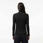 Lacoste Kadın Slim Fit Uzun Kollu Yarım Fermuarlı Siyah Polo