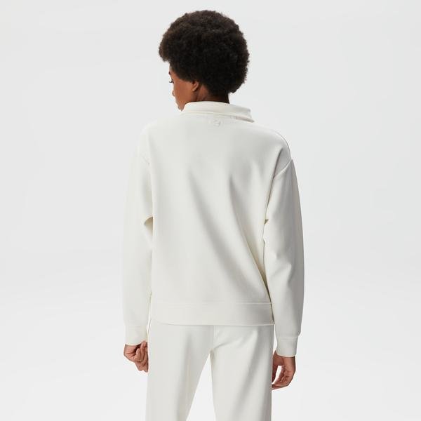Lacoste Kadın Regular Fit Yarım Fermuarlı Beyaz Sweatshirt