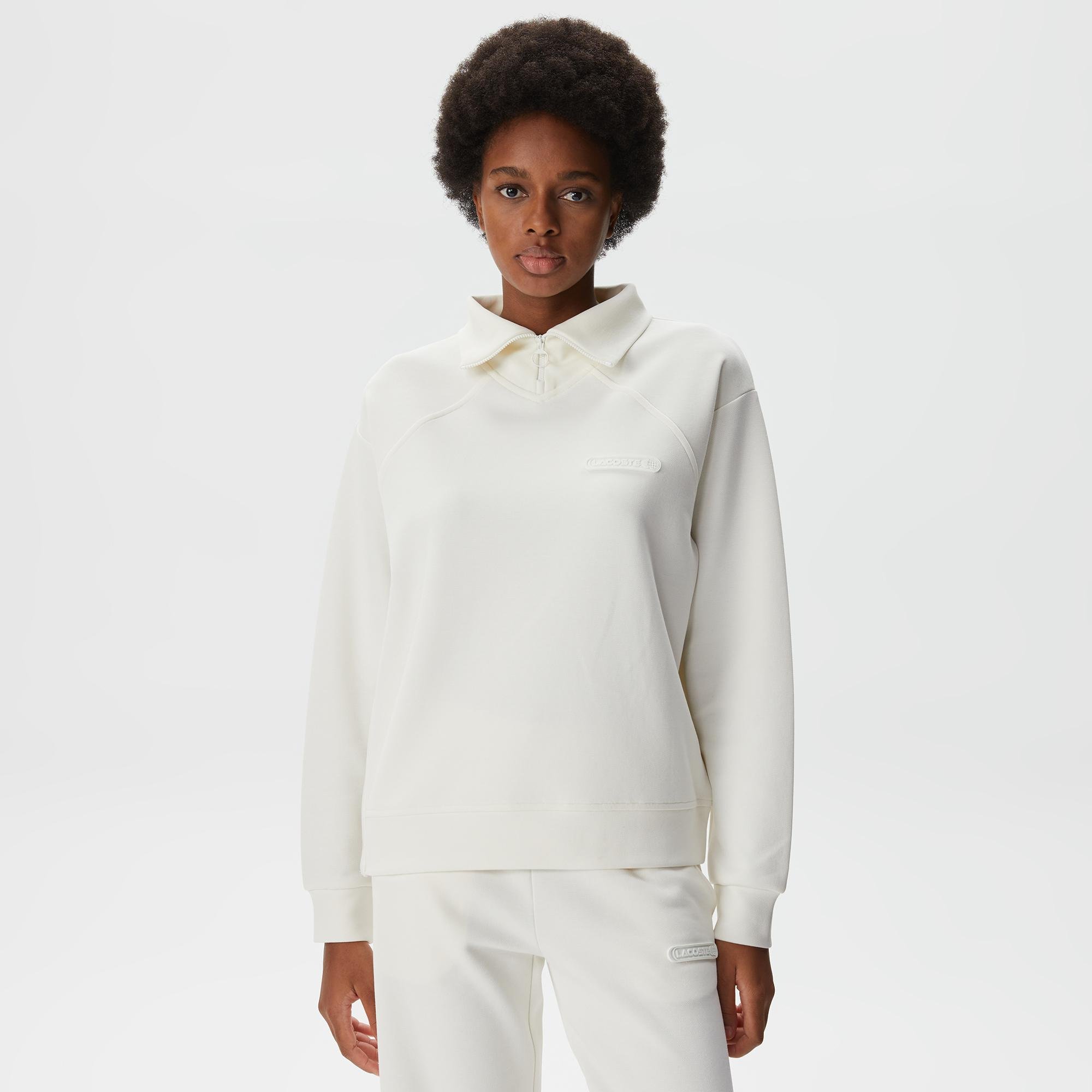 Lacoste Kadın Regular Fit Dik Yaka Beyaz Sweatshirt