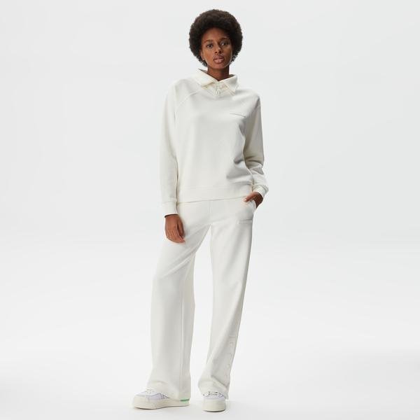 Lacoste Kadın Regular Fit Dik Yaka Beyaz Sweatshirt