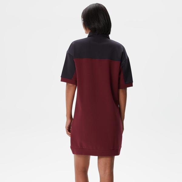 Lacoste Kadın Regular Fit Kısa Kollu Polo Yaka Renk Bloklu Bordo Elbise