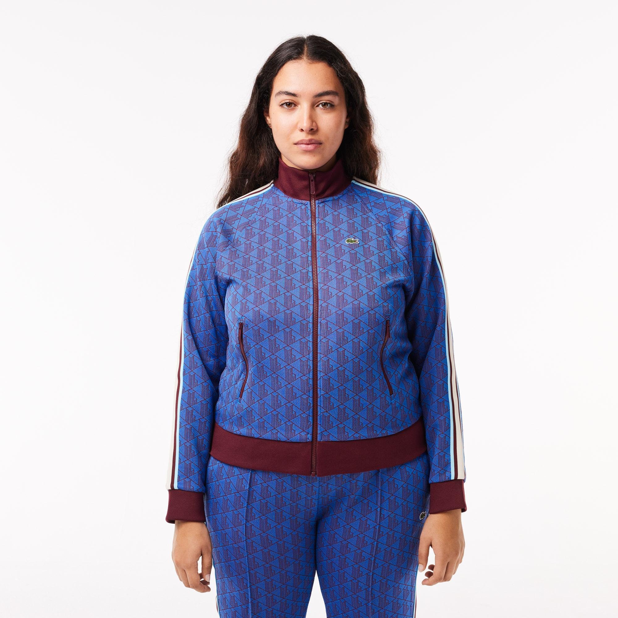 Lacoste Kadın Regular Fit Fermuarlı Monogram Mavi Sweatshirt