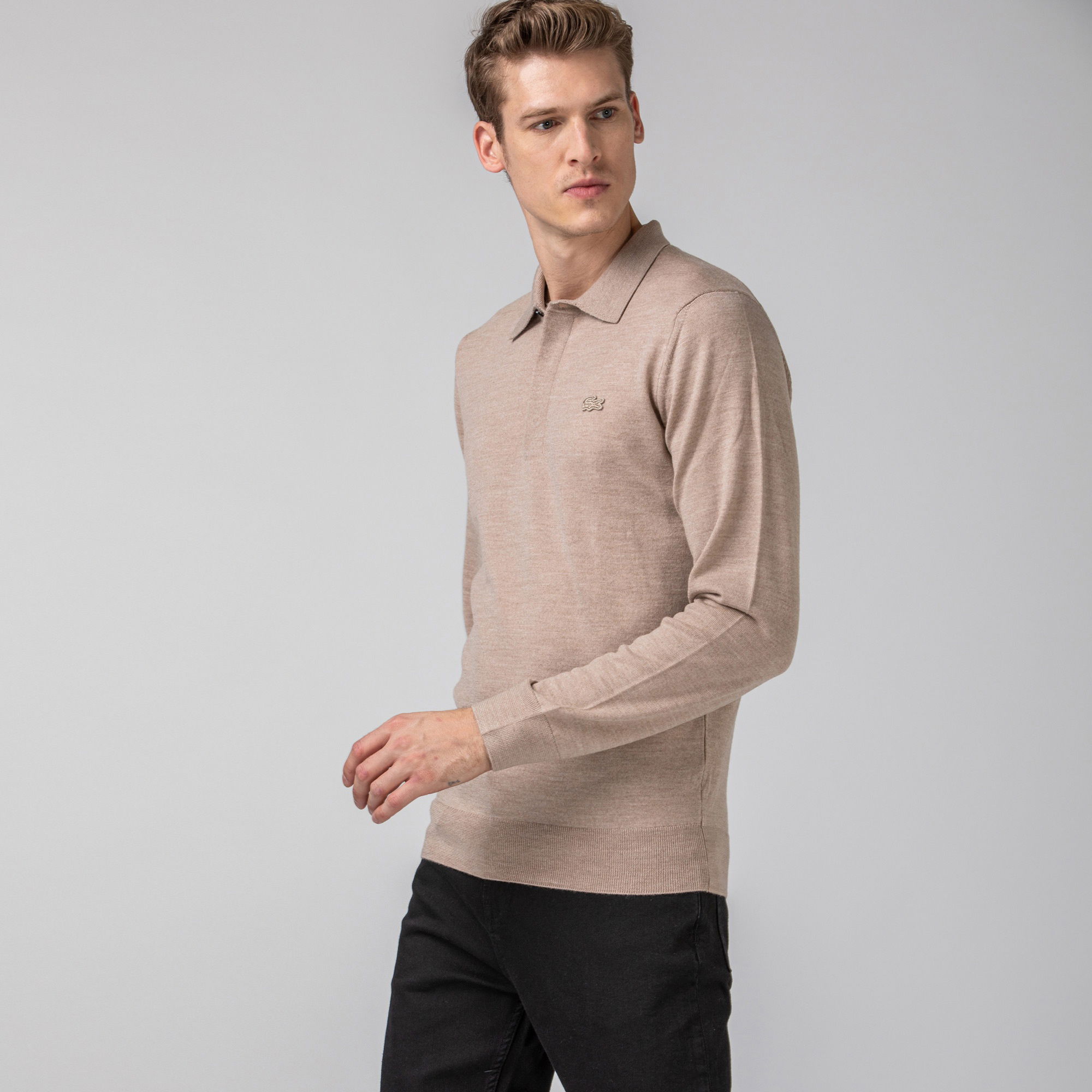 Lacoste Erkek Yün Polo Yaka Bej Triko Kazak