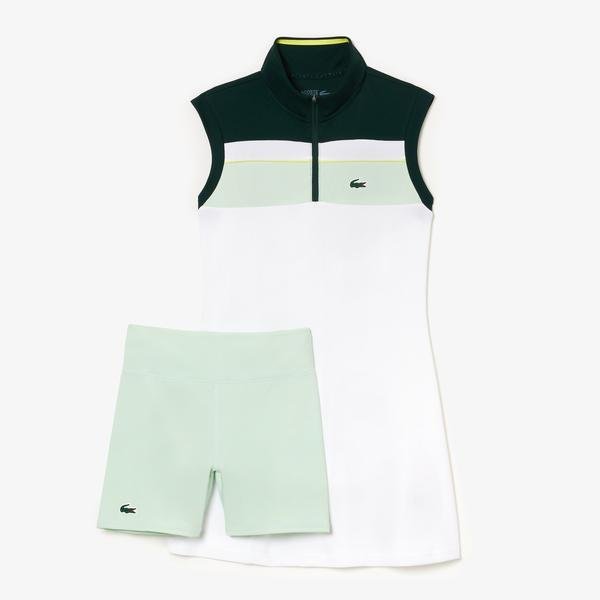 Lacoste SPORT Tennis Kadın Kolsuz Yarım Fermuarlı Renk Bloklu Beyaz Elbise