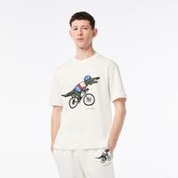 Lacoste x Netflix Erkek Relaxed Fit Bisiklet Yaka Baskılı Bej T-shirtTIS