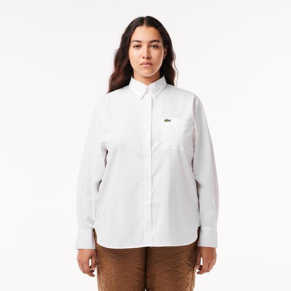 Lacoste Kadın Oversize Beyaz Gömlek
