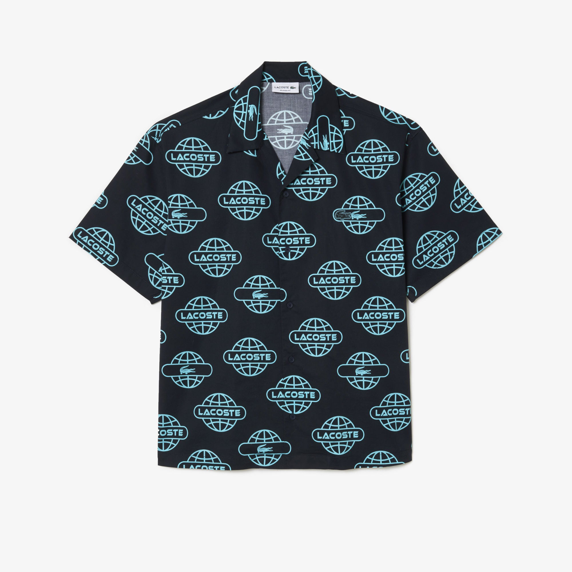 Lacoste Erkek Relaxed Fit Kısa Kollu Desenli Siyah Gömlek