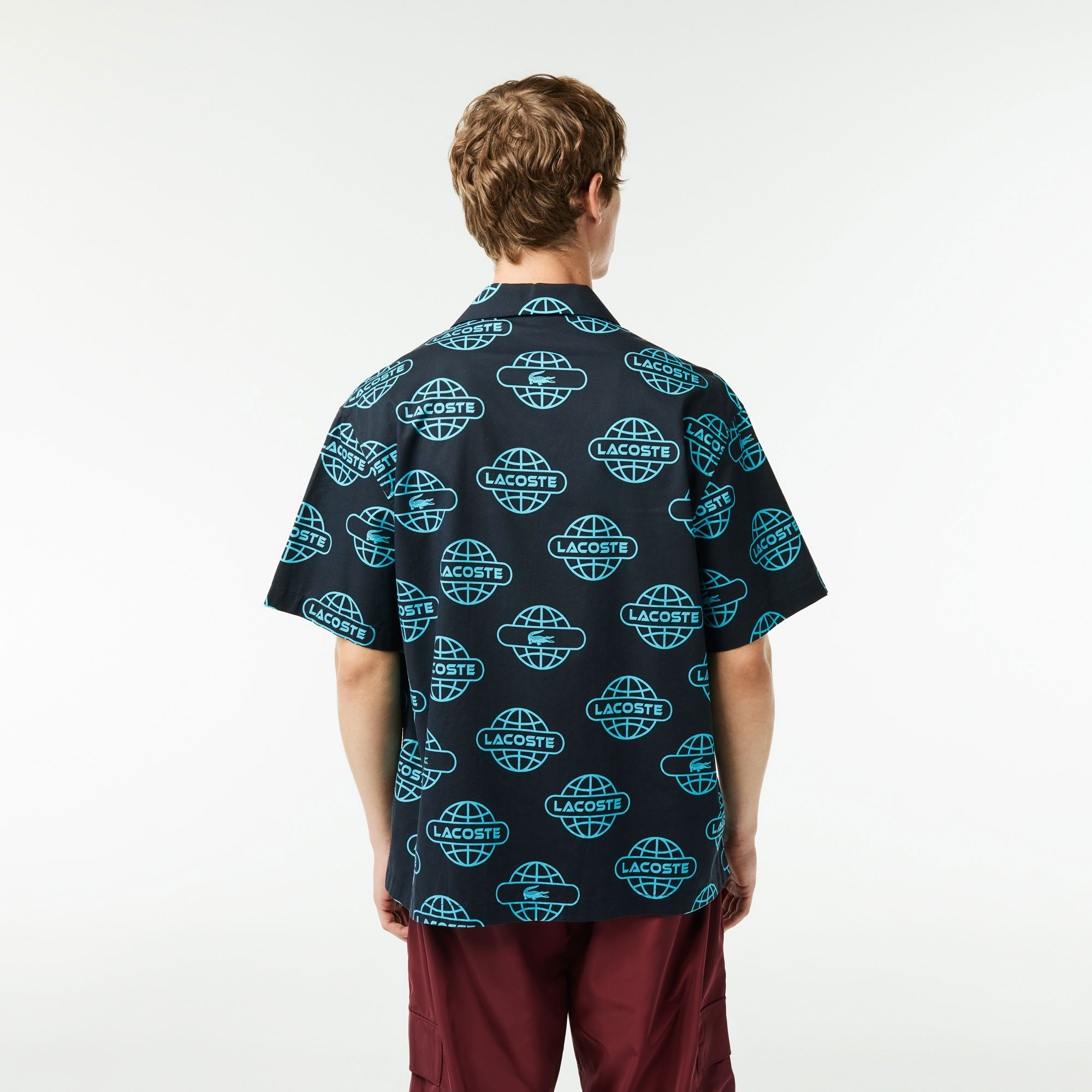 Lacoste Erkek Relaxed Fit Kısa Kollu Desenli Siyah Gömlek