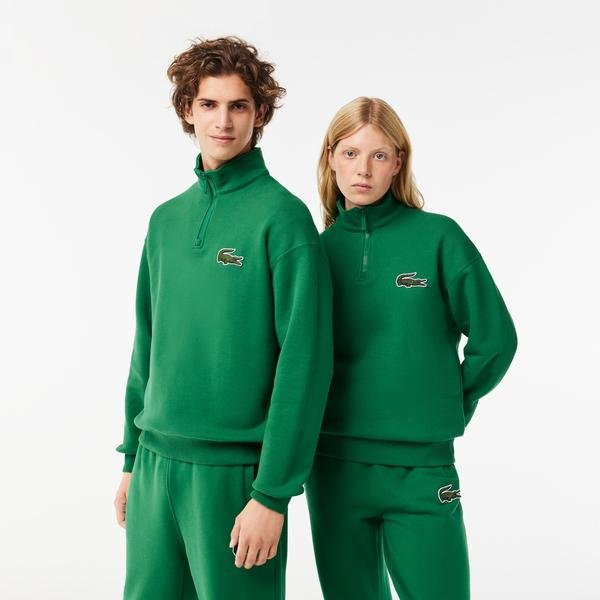 Lacoste Unisex Loose Fit Yarım Fermuarlı Yeşil Sweatshirt