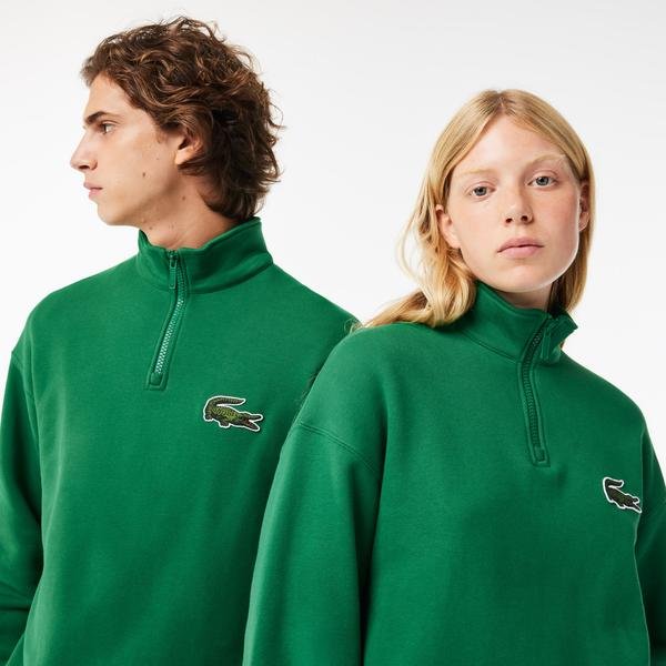 Lacoste Unisex Loose Fit Yarım Fermuarlı Yeşil Sweatshirt