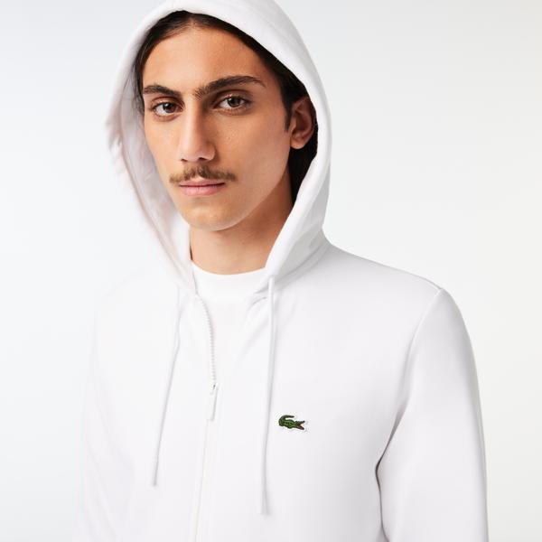 Lacoste Erkek Classic Fit Kapüşonlu Organik Pamuk Beyaz Sweatshirt