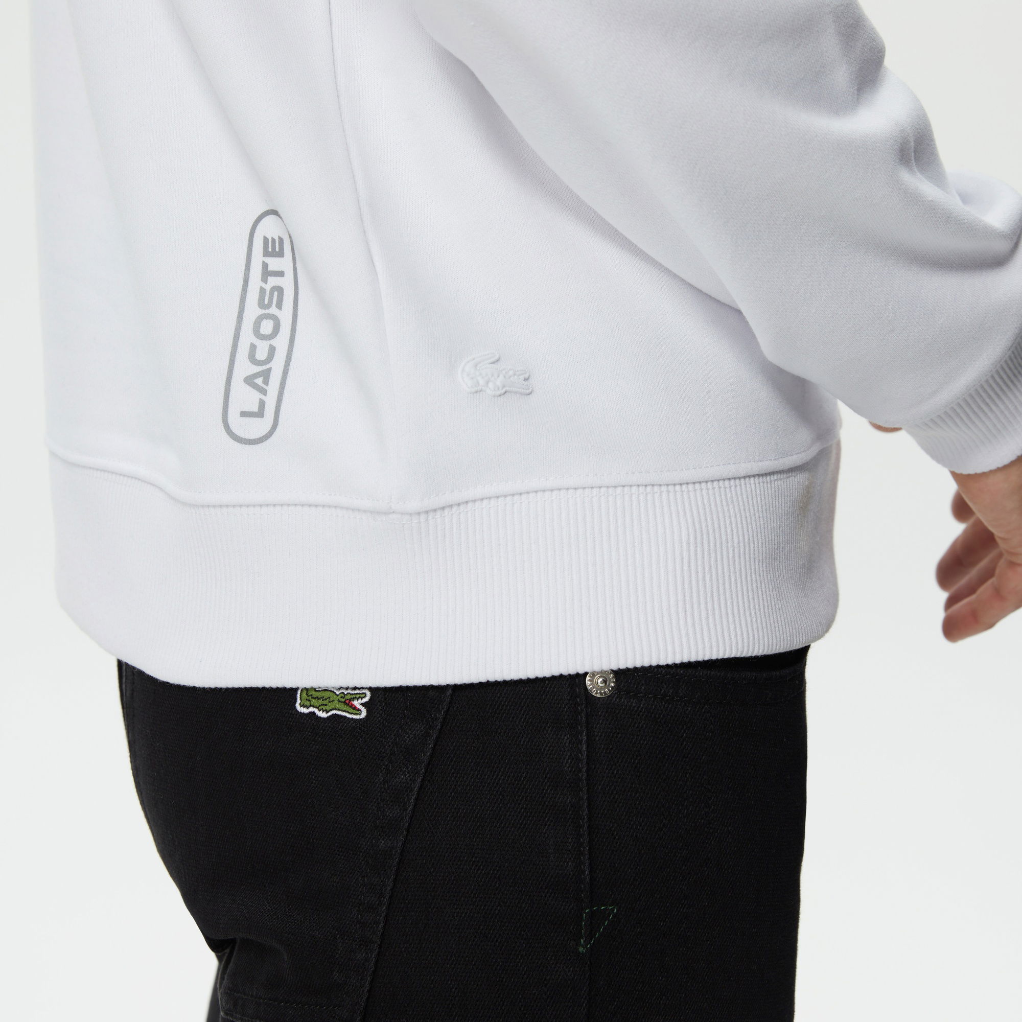 Lacoste Erkek Relaxed Fit Kapüşonlu Baskılı Beyaz Sweatshirt