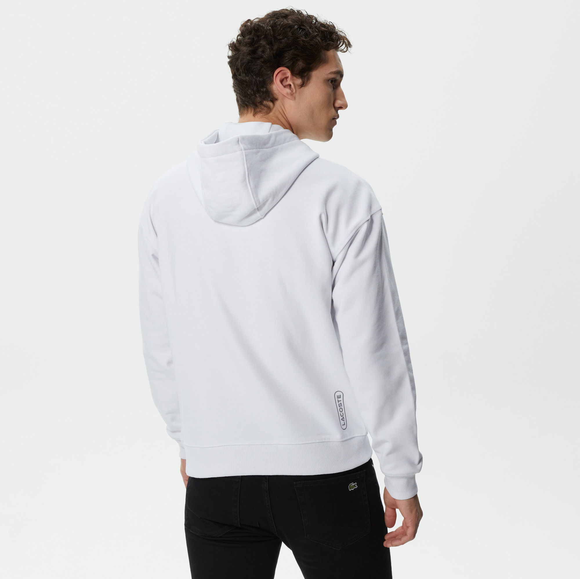 Lacoste Erkek Relaxed Fit Kapüşonlu Baskılı Beyaz Sweatshirt