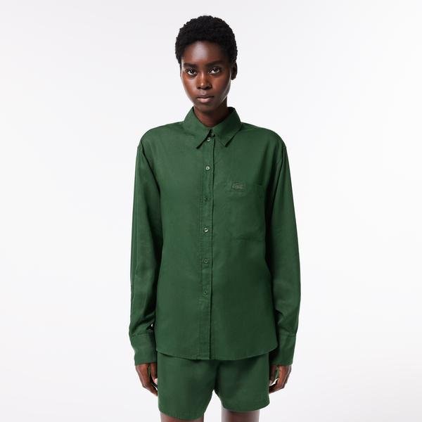 Lacoste Kadın Oversized Uzun Kollu Yeşil Gömlek